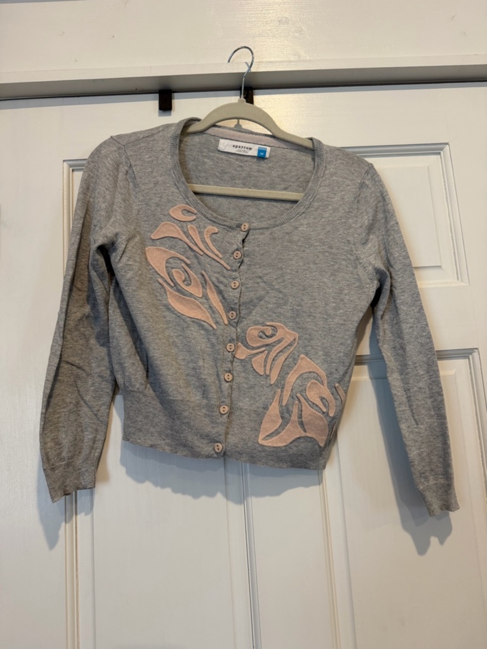 sparrow Light Gray Knit Cardigan with Subtle Pink Trim Anthropologie